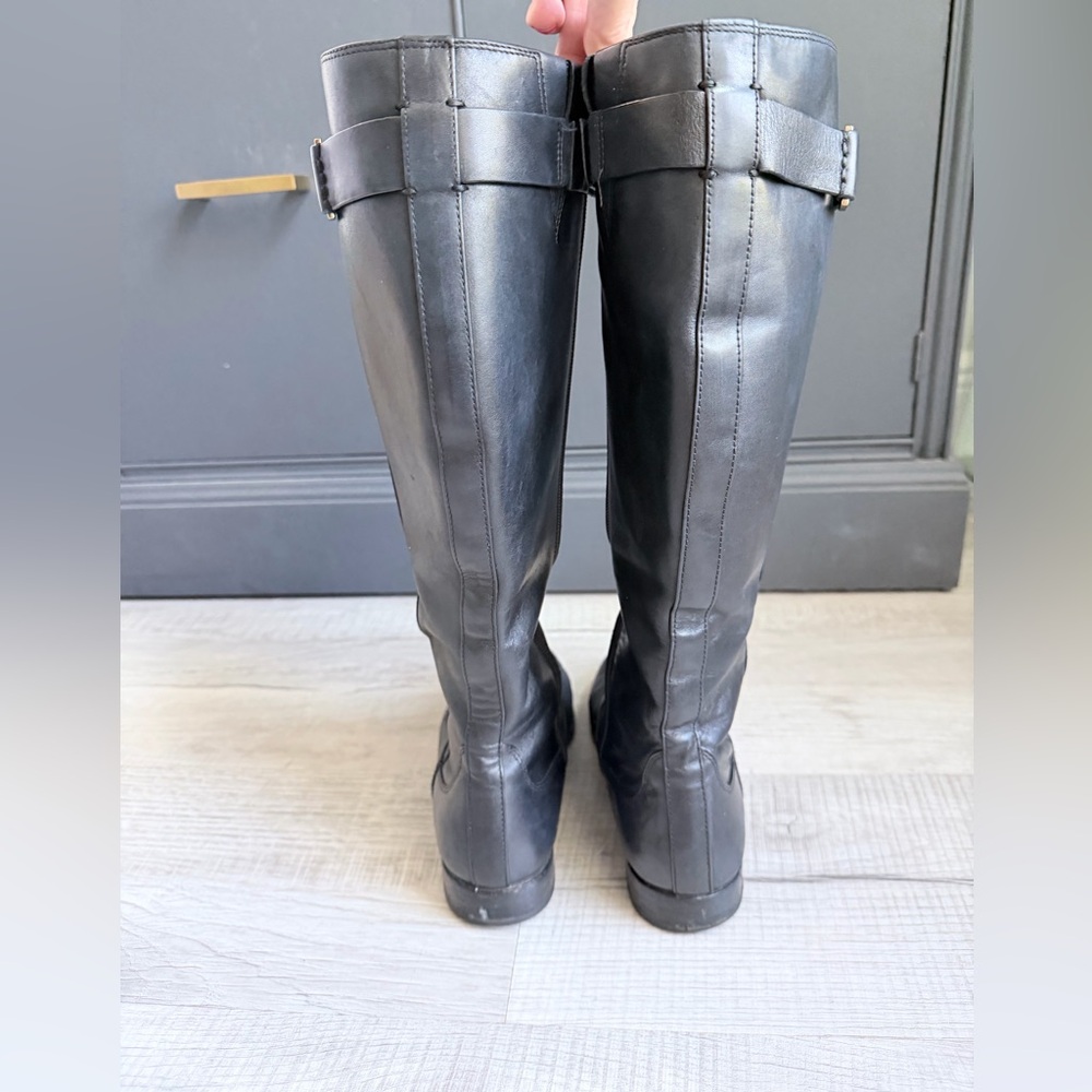 Kate Spade New York Black Leather Riding Boots Tall Zip Buckle Boots - Picture 8 of 14
